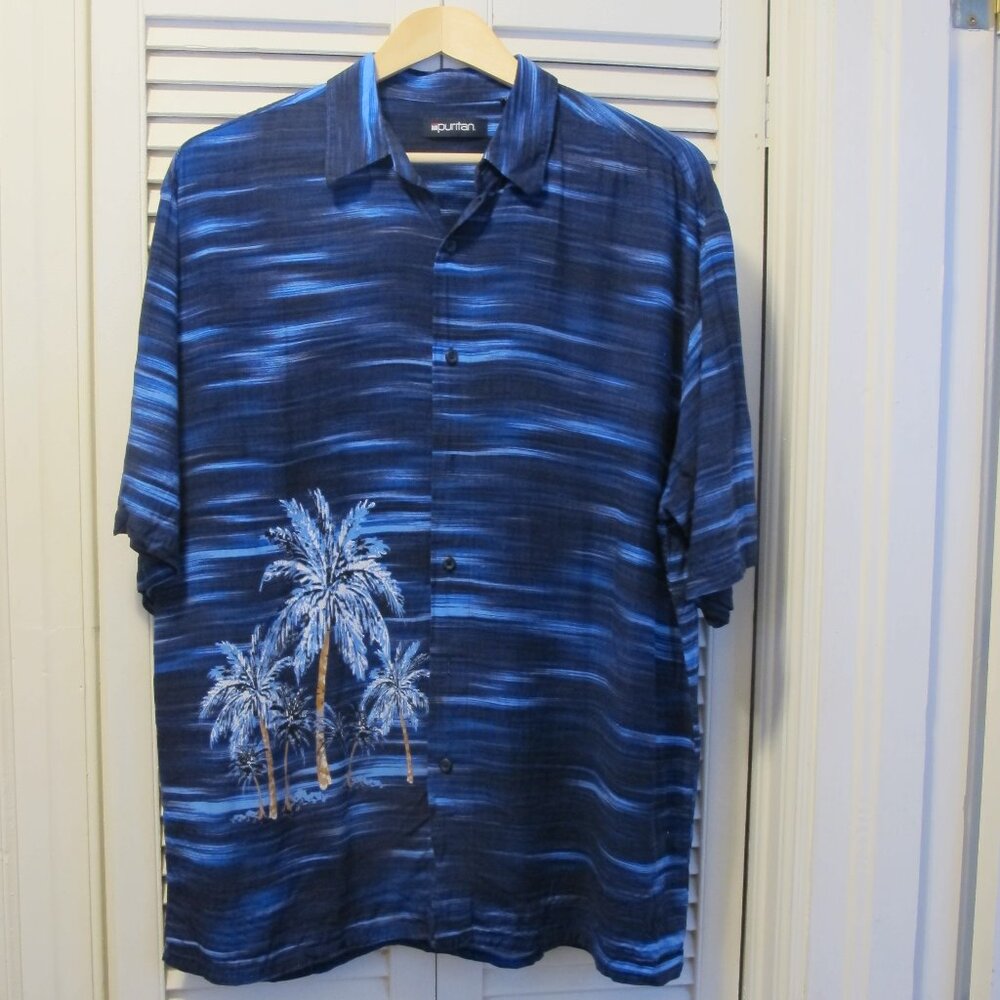 PURITAN Sea blue Men's Rayon Short Sleeve Shirt (L 42-44)